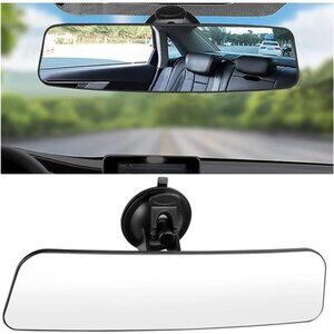 Car Rear View Mirror with Suction Cup, Anti Glare Wide Angle HD Auto Rearview